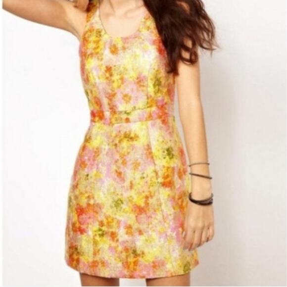 NWT Free People Metallic Gold Shimmer Floral Baroque Dress - Picture 7 of 9